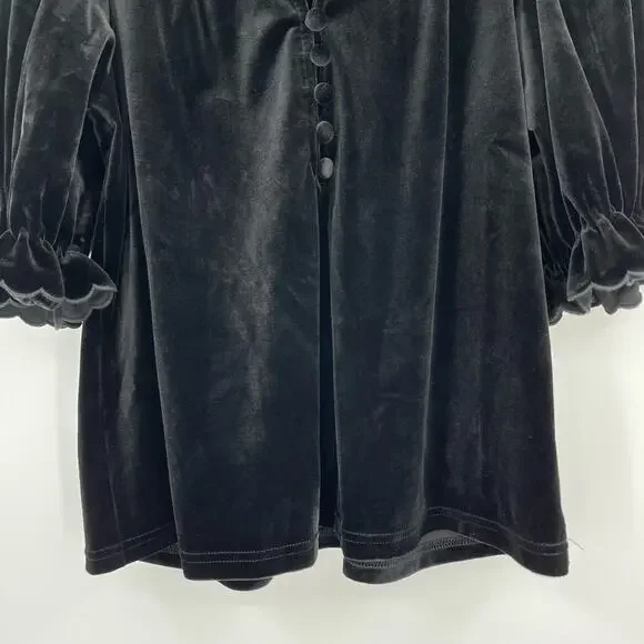 Pomander PlaceBlack Velvet Selena Blouse Victorian Puff Sleeve Top XXS